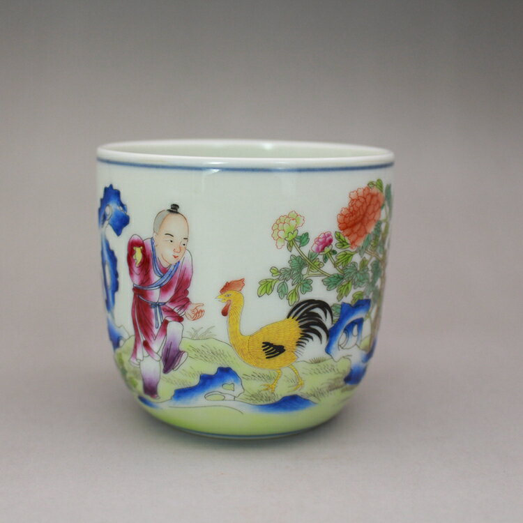 乾隆粉彩雞缸杯 手繪茶杯 精品古玩古董仿古老貨陶瓷器收藏品擺件