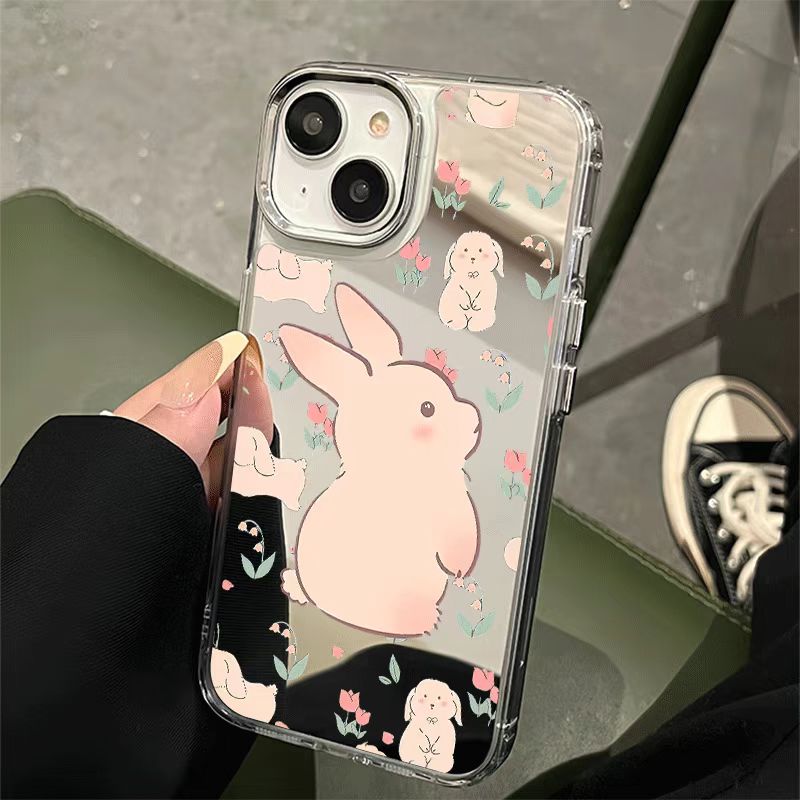 郁金香兔子適用三星s25ultra手機殼鏡面s24fe可愛s23+簡約s22/s21化妝鏡note20保護套a55a54a53a35a34防摔a15