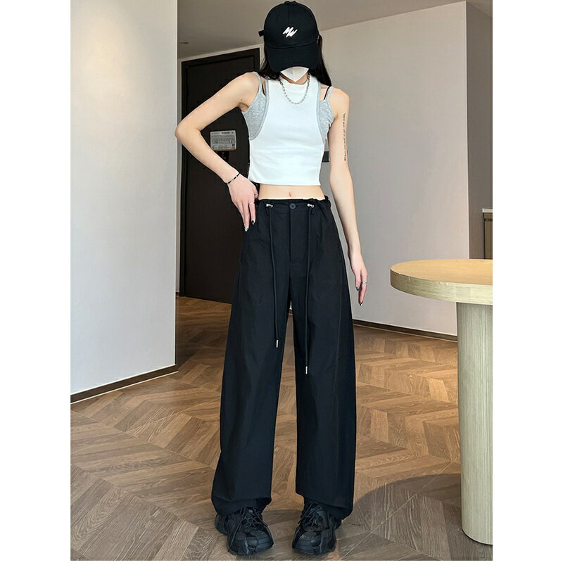 現貨+預購 女高腰冰絲長褲天絲寬褲顯瘦薄款垂感直筒褲休閒西裝褲-速乾美式工裝褲4色74ls33【獨家進口】【米蘭精品】