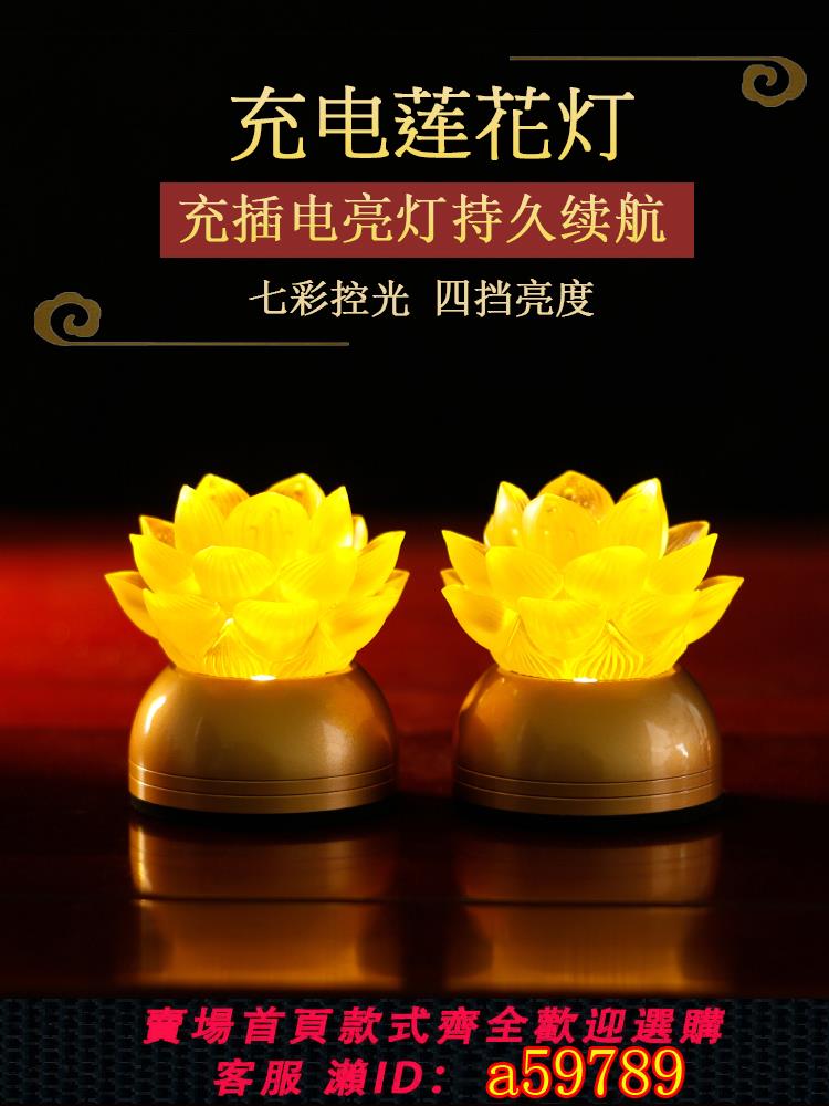 【臺灣公司 可打統編】佛前蓮花燈家用觀音七彩led供佛燈2025新款琉璃充插電佛堂長明燈