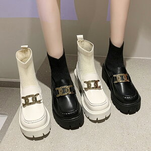 馬丁靴女2021新款彈力襪靴厚底中筒夏季薄款透氣英倫風增高女鞋子