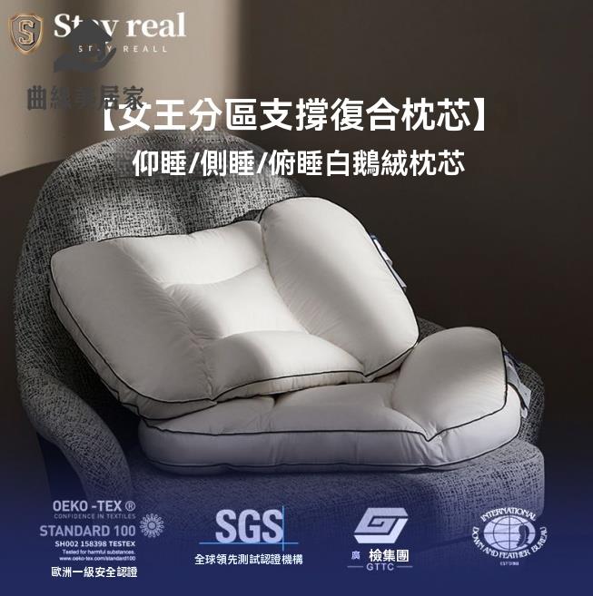 護頸枕 頸椎枕 枕頭 助眠枕 新款進口5A級分割槽95鵝絨枕護頸椎助睡眠枕芯羽絨枕頭可水洗護頸枕 八折減免 特價出 可開發票