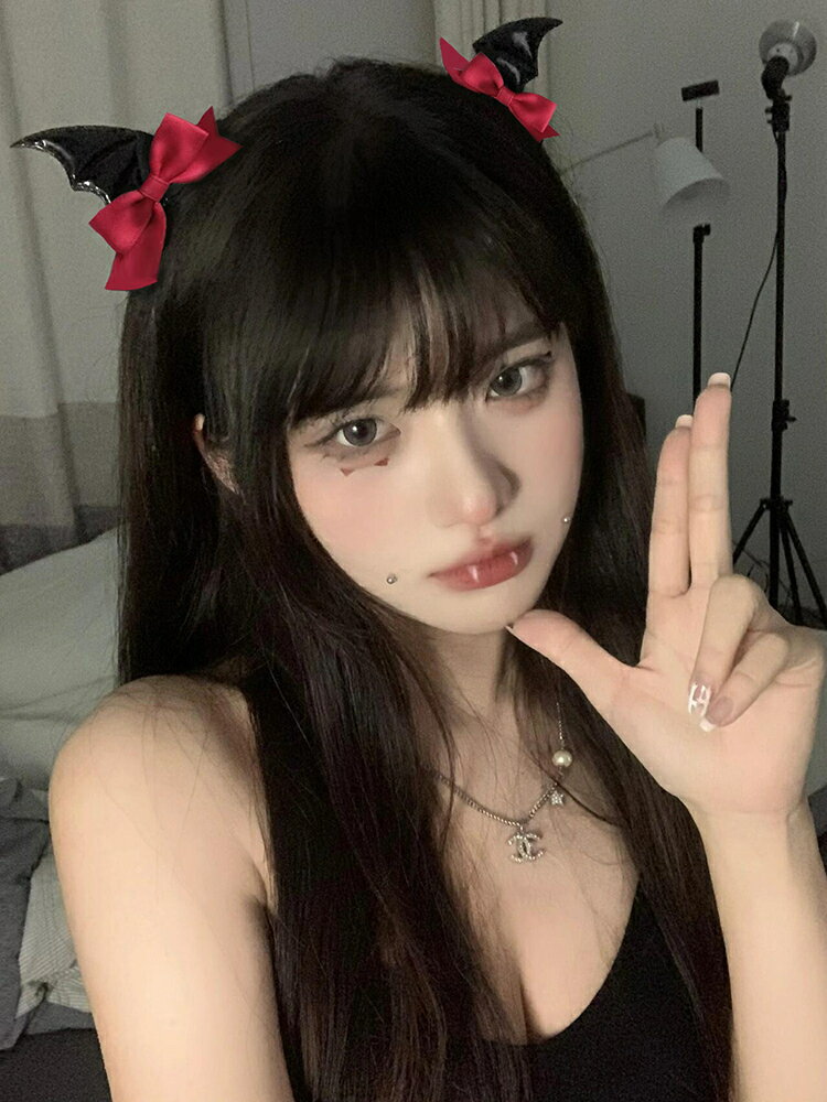 y2k暗黑系惡魔蝙蝠發夾哥特萬聖節拍照cos搞怪蝴蝶結裝飾道具頭飾【淘夢屋】