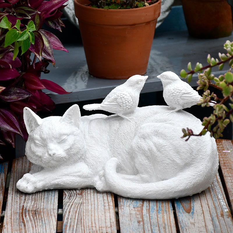 花園擺件庭院裝飾貓咪擺件小鳥動物雕塑陽臺布置桌面樹脂工藝擺設