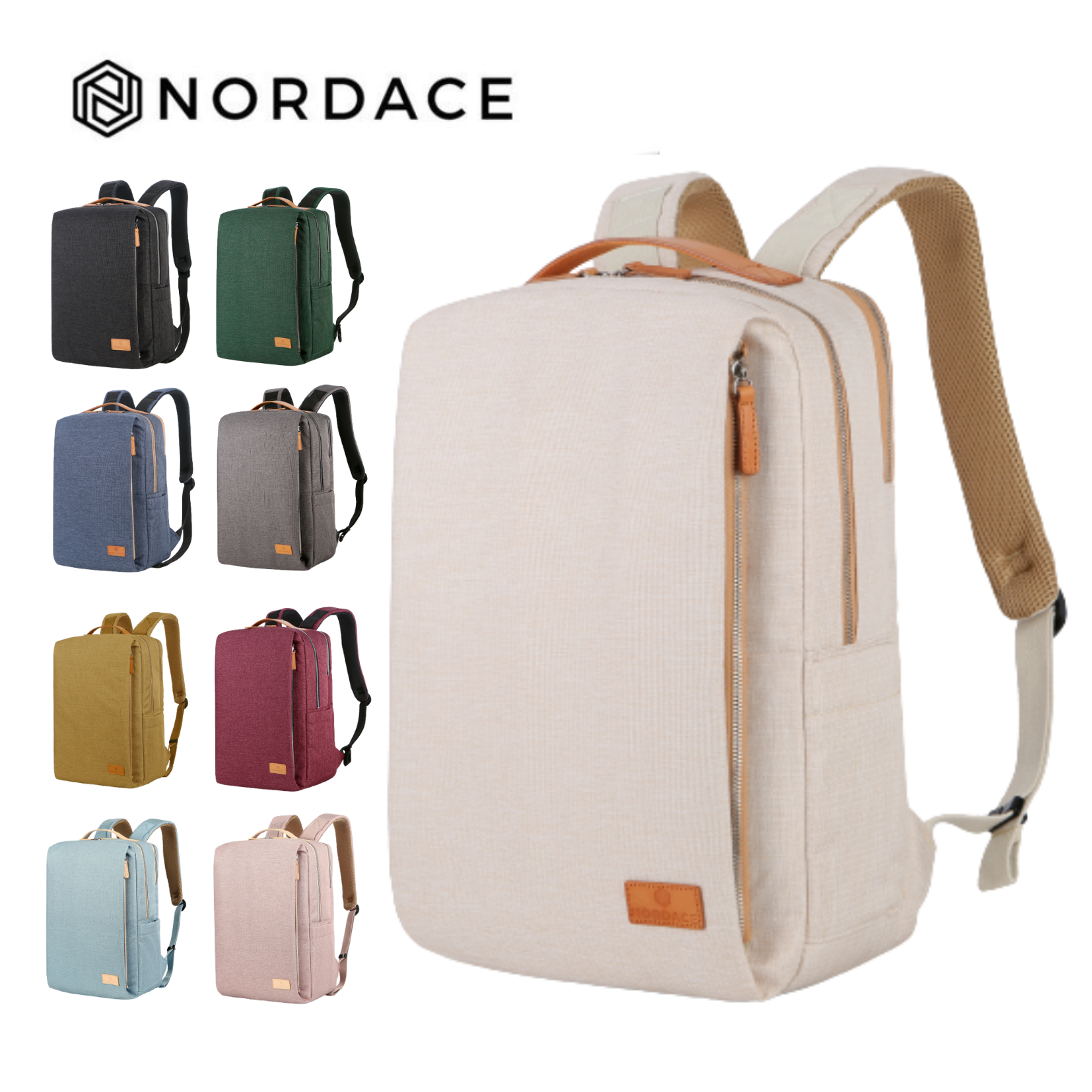 Nordace Siena – 旅行背包 後背包 雙肩包 筆電包 電腦包 旅行包 休閒包 防水背包 - 米色