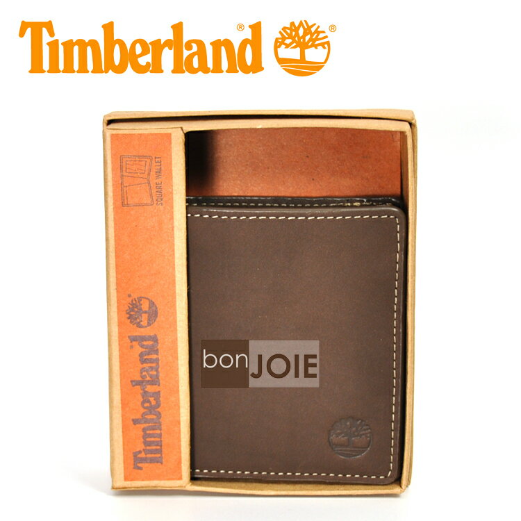 ::bonJOIE:: 美國進口 新款 Timberland 方形極簡通勤透明窗皮夾 (咖啡色 經典磨砂麂皮)(附原廠盒裝) 二折式 短夾 實物拍攝