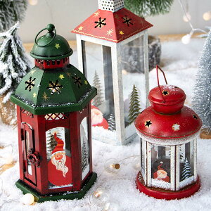 聖誕擺件複古燭颱鐵藝防風燈桌麵場景佈置聖誕節裝飾品