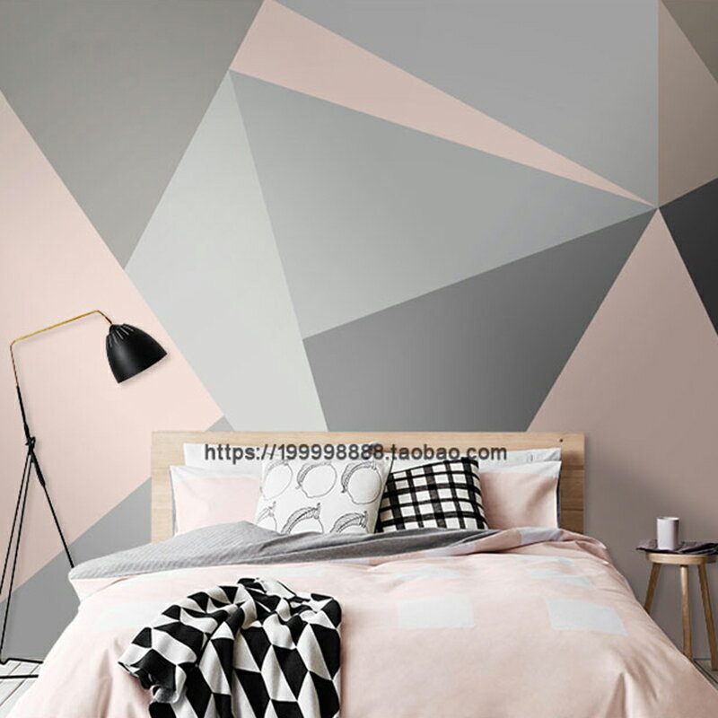 北歐幾何壁紙現代簡約風格粉色灰色臥室床頭客廳電視背景墻墻紙