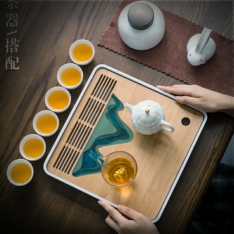 輕奢日式現代茶盤儲水式泡干臺辦公室家用簡約功夫茶具托盤茶臺小