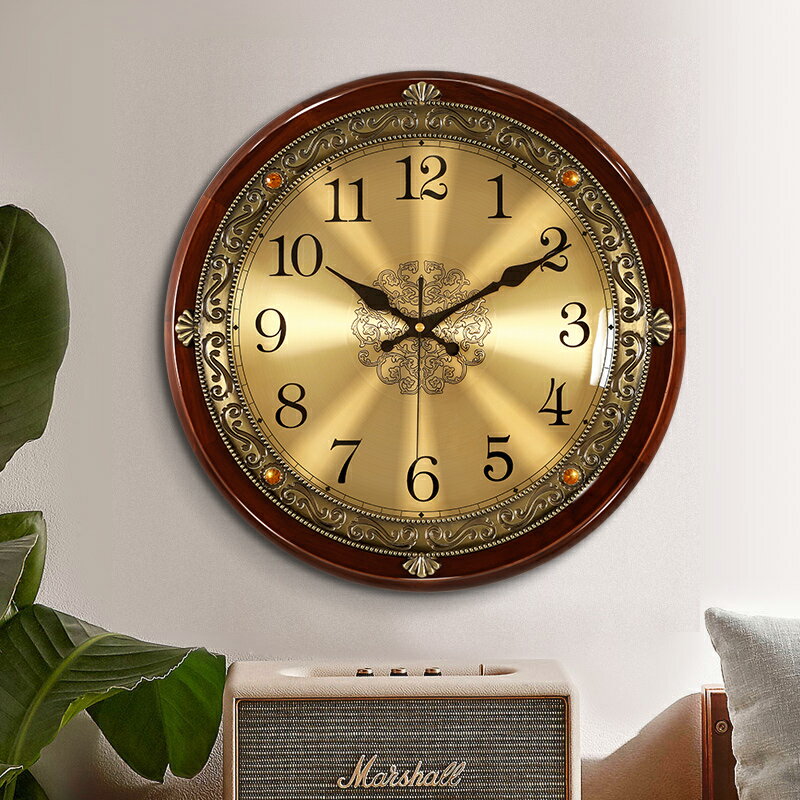 歐式掛鐘 歐式家用實木復古掛鐘客廳時鐘美式輕奢臥室掛表掛墻大氣石英鐘表
