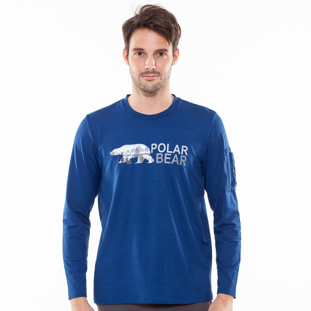 【POLAR BEAR】男吸濕排汗印花T恤-藍麻-21T35