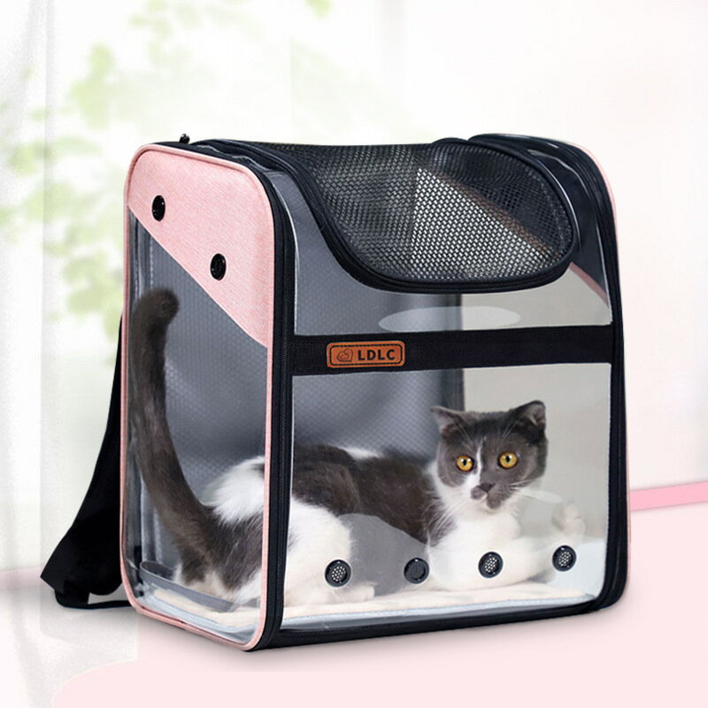 【優選百貨】寵物包包 新款貓包 寵物雙背背包PVC透明貓包透氣外出便攜折疊寵物包