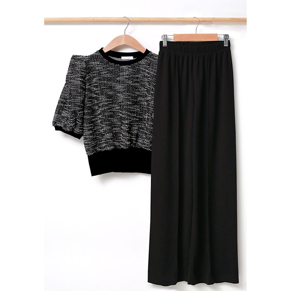 ANNAS 正韓 高級感 假墊肩 小香 套裝 短袖 長褲 肩膀造型 金蔥 毛呢 小香風 婚禮 名媛 韓國 韓劇女主角 6