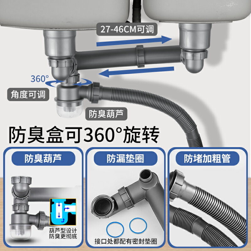 水盆排水管 防臭下水管 廚房洗菜盆下水管水槽單槽雙槽菜盆水池防臭配件下水器排水管子『cyd10005』