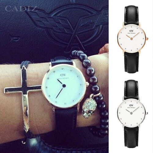 【Cadiz】瑞典正品 Daniel Wellington 手錶 0901DW玫瑰金 0921DW銀色 CLASSY SHEFFIELD 水鑽 黑色真皮皮革 蛋殼白錶盤 26mm 對錶 情侶錶 男女錶 兩年保固