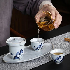 昱器中式陶瓷功夫茶具套裝家用復古銀斑仙鶴茶壺茶杯茶盤高檔泡茶