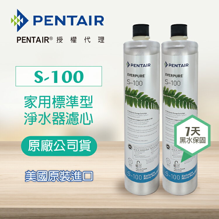 【Pentair 濱特爾】S-100濾芯《2入組》原廠公司貨 - 家用標準型淨水器濾心 (臺灣代理公司貨)★美國原裝進口★適用5-6人★有效除氯、異味、異色★水達人-EVERPURE《S100》