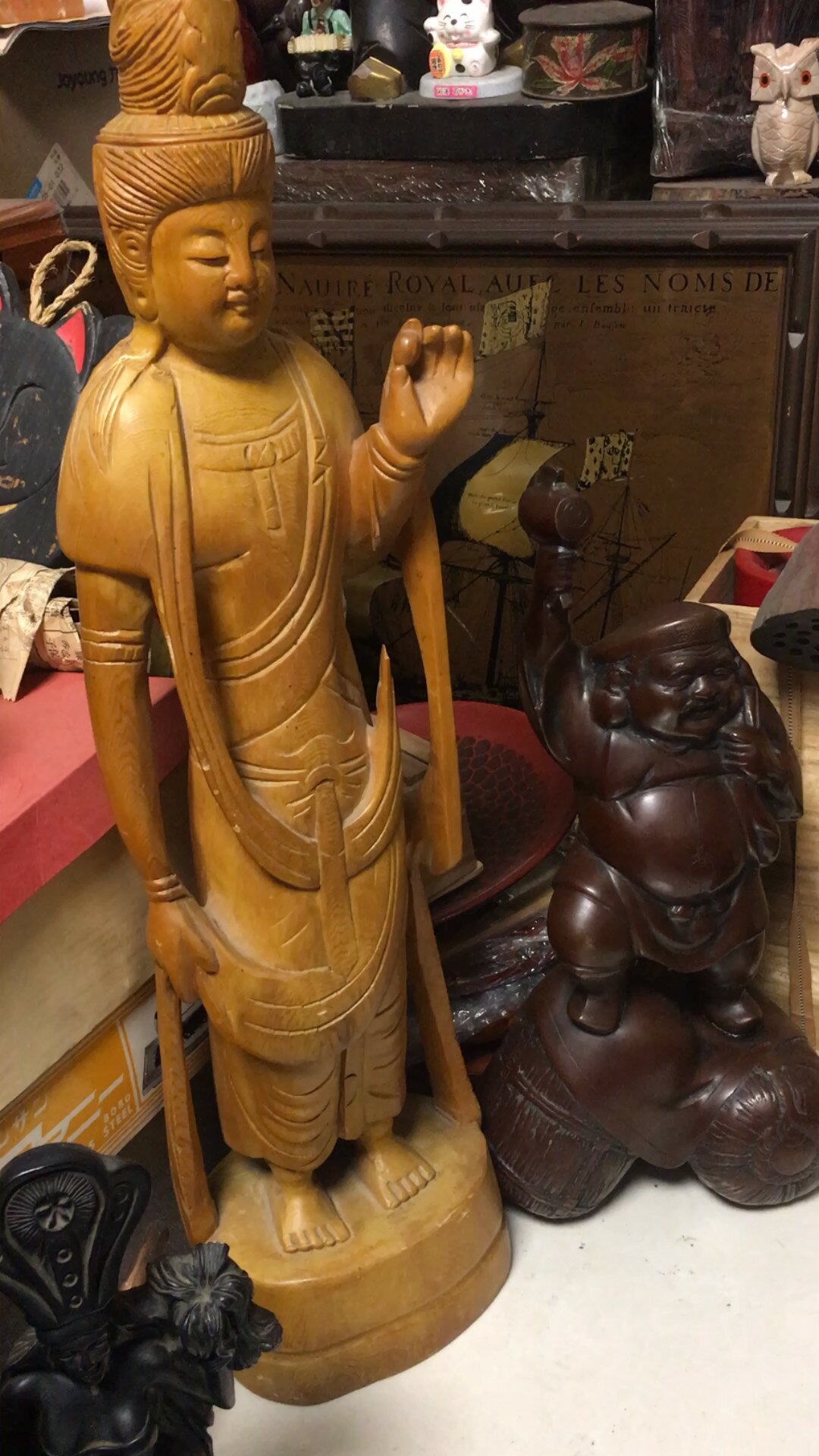 日本迴流木雕，銅鐵擺飾，觀音，七福神系列，生肖動物擺飾等，特