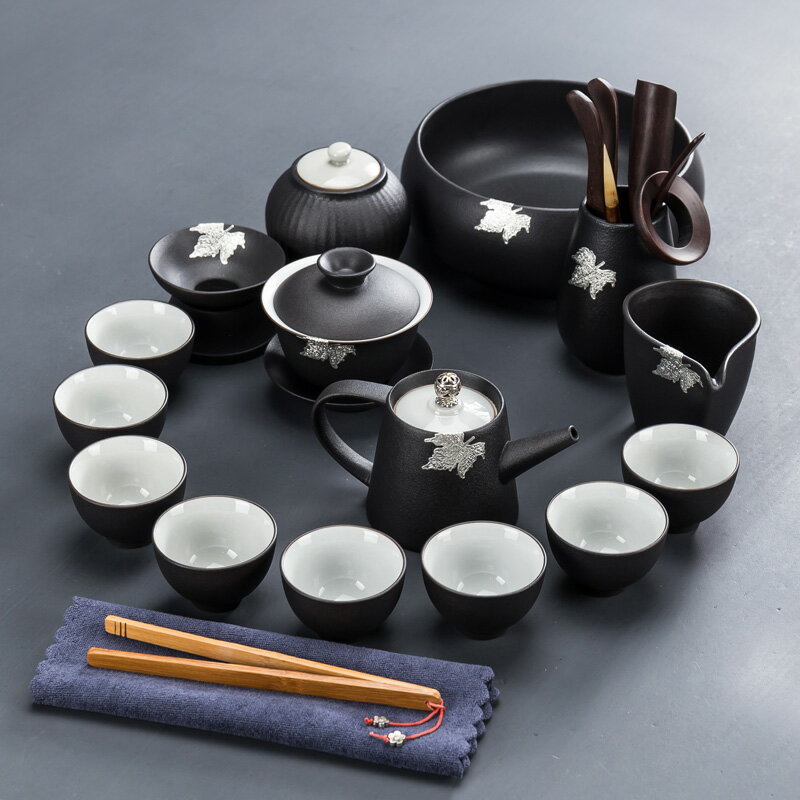 黑陶茶具套裝家用簡約茶盤功夫陶瓷泡茶壺杯蓋碗辦公客廳整套日式