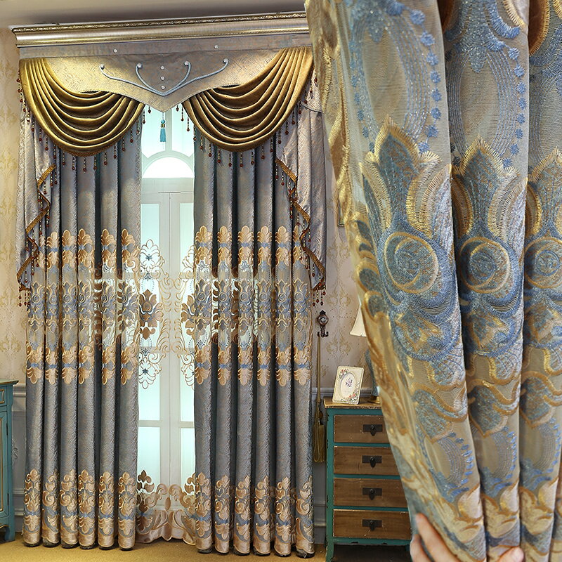 定做高端窗簾奢華雪尼爾遮光客廳臥室貼絨布鏤空繡花布料成品紗簾