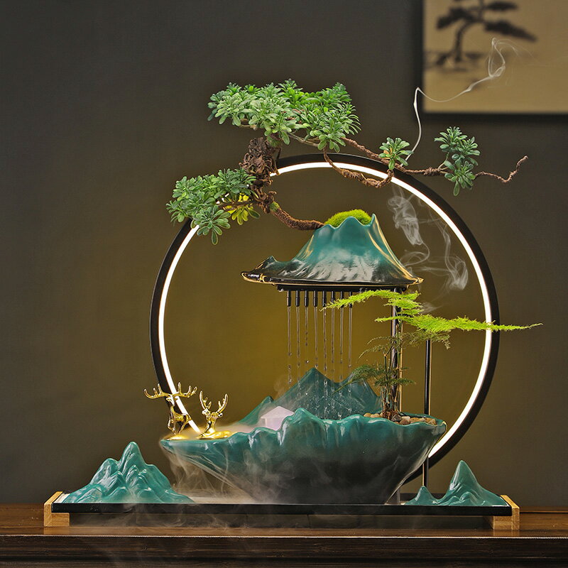 新中式風水招財假山噴泉客廳辦公室桌面陶瓷觀景循環桌面流水擺件