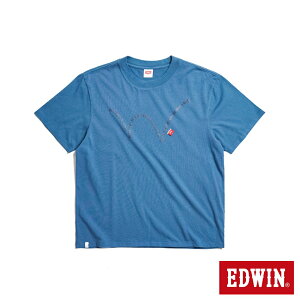 EDWIN 寬版大W短袖T恤-男款 灰藍色