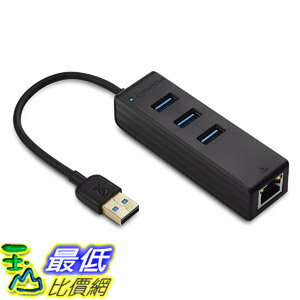 [107美國直購] Cable Matters 202026 USB 3.0 Hub 3口 集線器 擴展器 含 5G 乙太網路 Ethernet