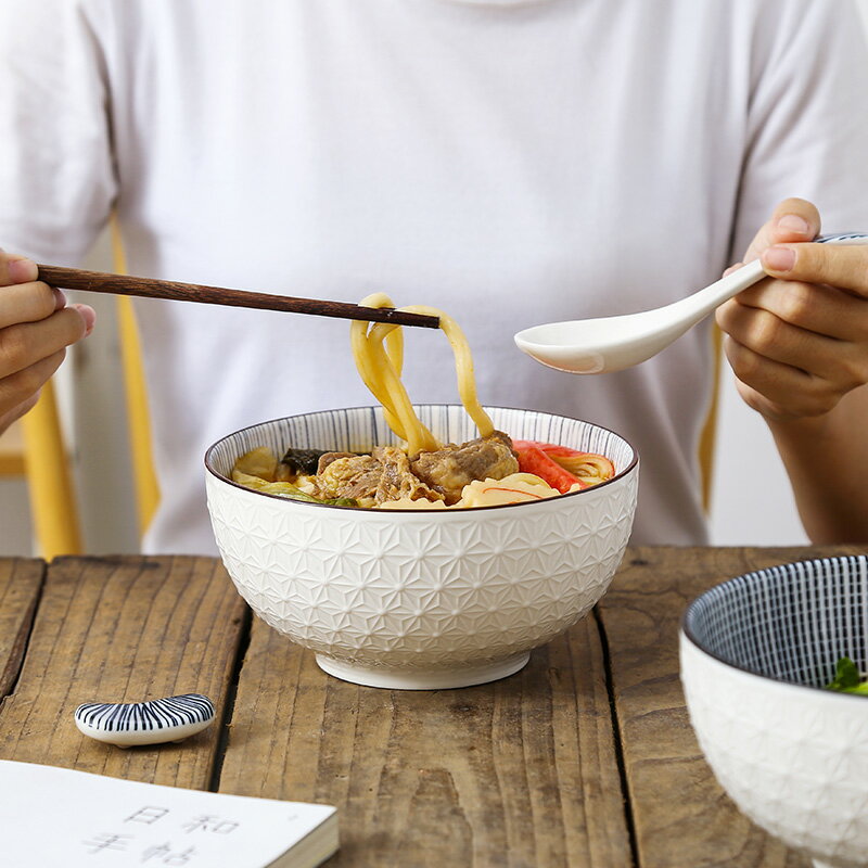 創意浮雕喝湯碗飯碗陶瓷家用大碗面碗北歐餐具學生宿舍早餐燕麥碗