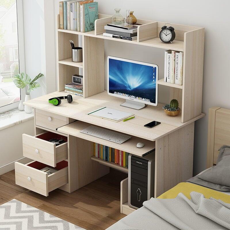 電腦桌臺式家用臥室學生學習寫字桌子宿舍床邊辦公桌書桌書架組合