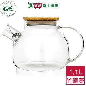Glass King 竹蓋壺GK-838(1100ml)通過SGS檢測 不鏽鋼過濾網 茶壺 玻璃壺 咖啡【愛買】