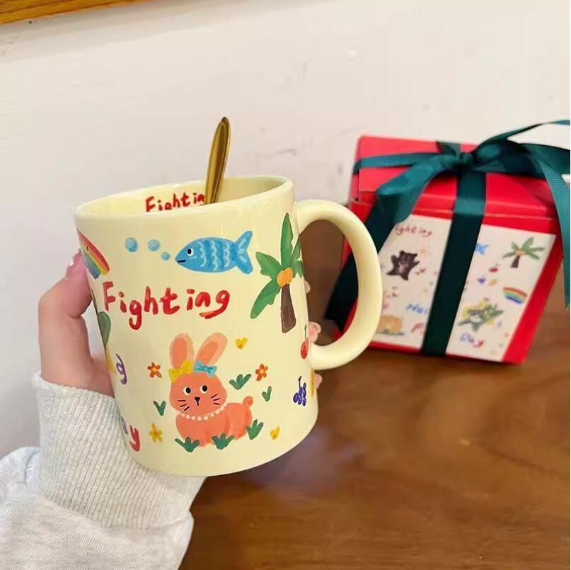 塗鴉可愛ins杯子陶瓷馬克杯大容量情侶咖啡杯水杯高顏值閨蜜禮物【繁星小鎮】