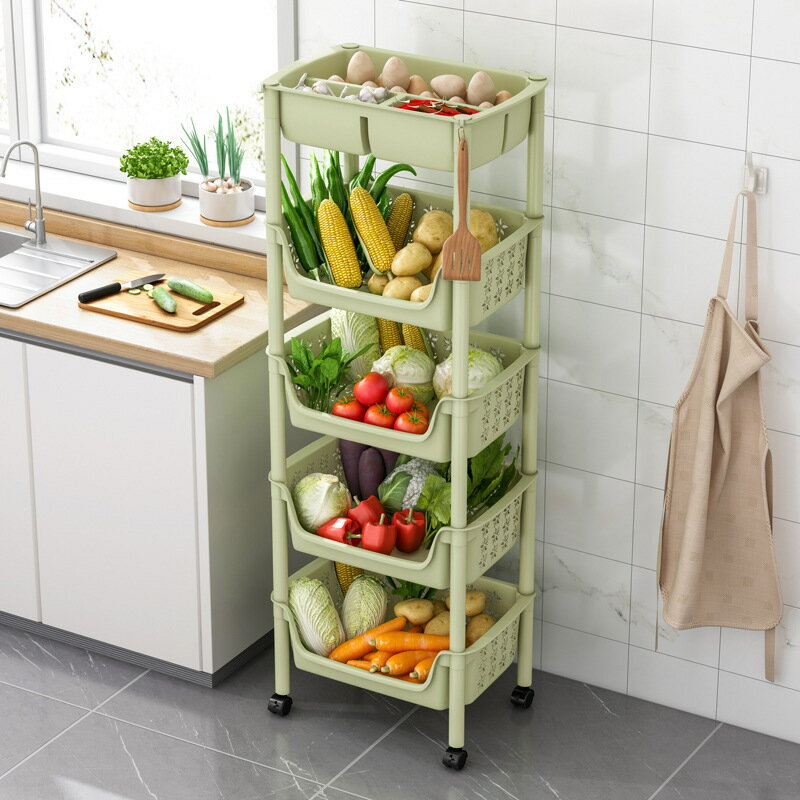 【免運】可開發票 廚房蔬菜收納置物架落地多層多功能家用可移動菜籃子儲物架菜架子