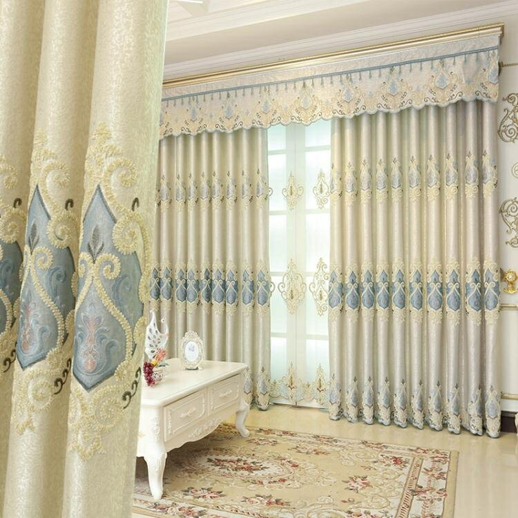 新款刺繡奢華大氣歐式客廳窗簾成品簡約現代遮光臥室落地窗簾紗簾 果果輕時尚