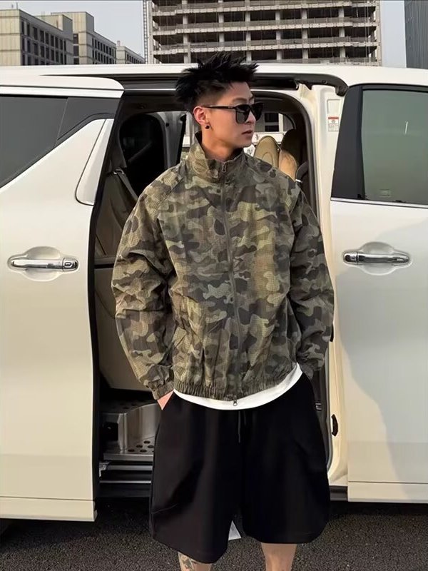 軍綠色速乾運動迷彩防曬衣外套男夏秋薄款高級感痞帥衝鋒衣夾克