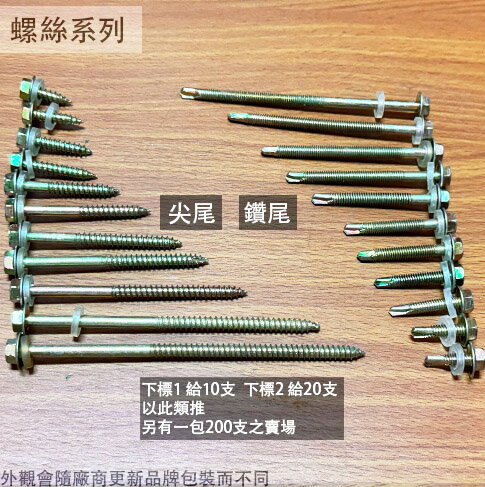 六角 自攻螺絲 尖尾 鑽尾 6分 1吋 2吋 3吋 4吋 5吋 6吋 12# 五彩 波浪板 自攻釘 屋頂螺絲 屋頂 浪板釘 鑽尾 尖尾