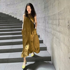 【巴黎精品】洋裝無袖連身裙-氣質寬鬆垂感女裙子a1bs6