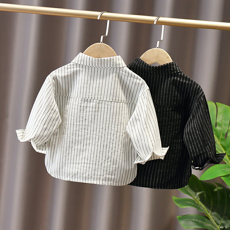 男童寶寶時尚豎條紋長袖襯衫嬰兒童裝春秋韓版中小童卡通上衣 3