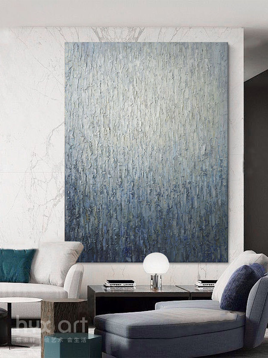 壁畫 HYX.手繪油畫《藍色旋律》現代抽象畫客廳立體簡約裝飾畫玄關掛畫