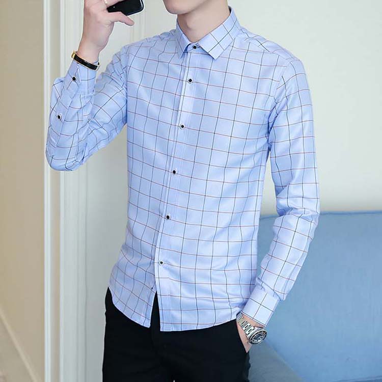 經典流行韓式風格格子造型百搭休閒長袖襯衫