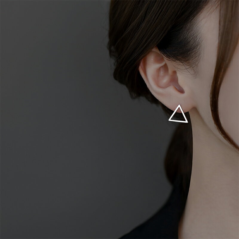 925純銀幾何方形耳釘女2021年春夏新款簡約高級感三角形耳環耳飾