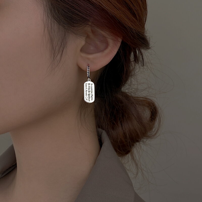 925純銀小熊耳環女年新款潮耳圈復古耳扣不對稱耳墜個性耳飾 2