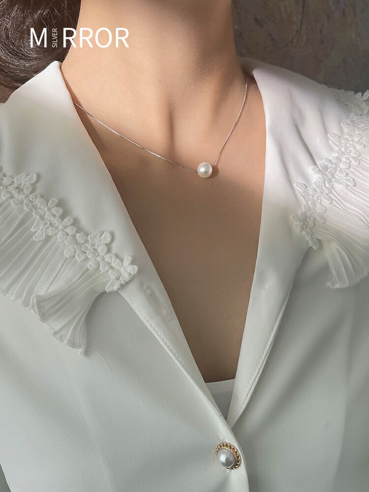小麋人925母貝珍珠項鏈輕奢小眾純銀鎖骨鏈女年新款夏冷淡風
