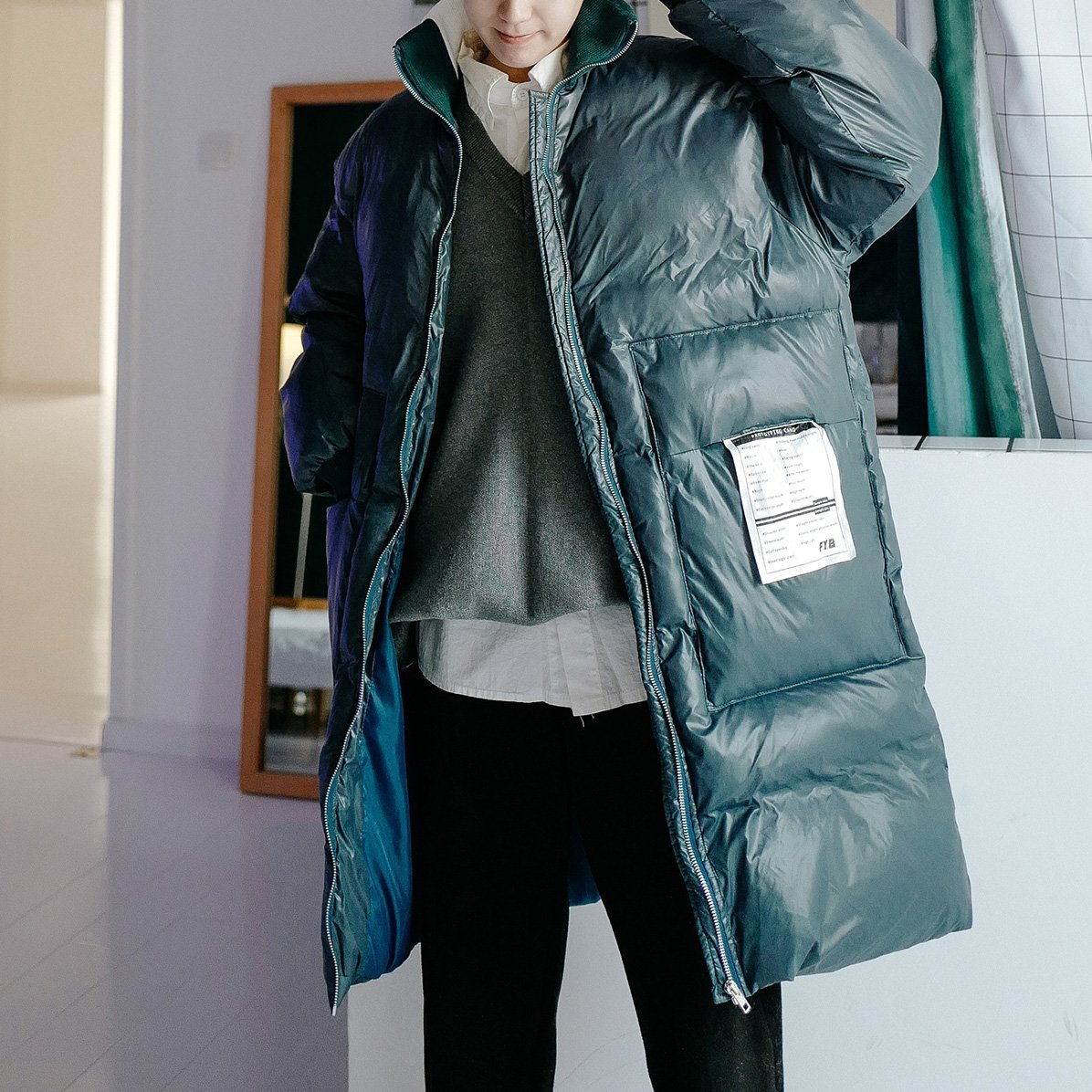 FINDSENSE品牌 秋冬季 新款 韓國 嘻哈純色 個性 長袖 運動 麵包服 寬鬆顯瘦 中長款外套 時尚 潮流上衣