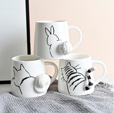 日本創意小貓陶瓷馬克杯 小兔子咖啡杯早餐牛奶杯水杯