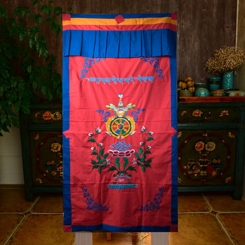 藏式門簾 藏傳佛教用品西藏風情布藝風水隔斷簾單層八吉祥門簾
