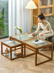 【免運】 茶幾客廳家用泡茶桌子茶臺小戶型簡約現代陽臺實木玻璃創意方邊幾