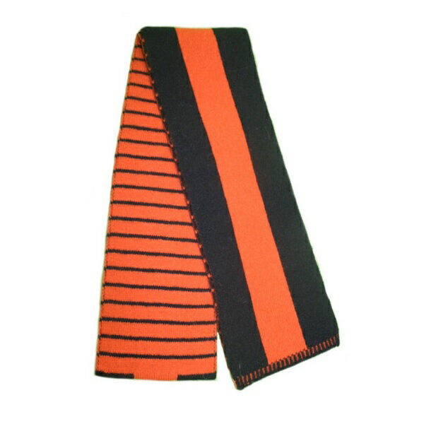 【黑色X橘色】條紋100%純紐西蘭美麗諾羊毛圍巾