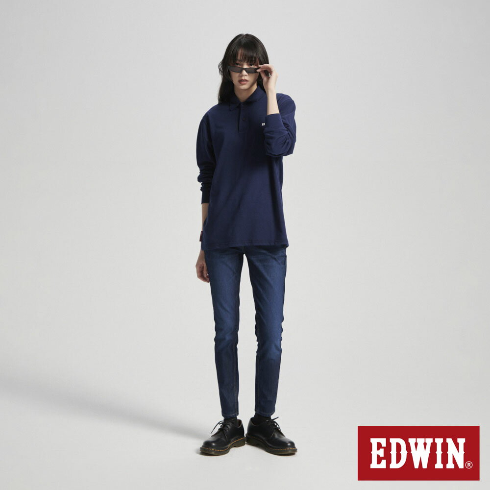EDWIN WILD FIRE 經典印花長袖POLO衫-男款 丈青色
