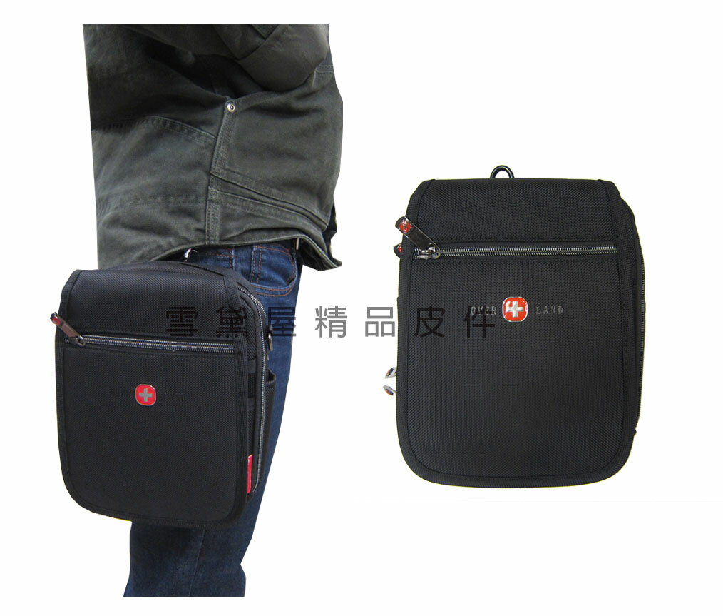 ~雪黛屋~OVER-LAND 腰掛式超大容量主袋+外袋共三層9寸手機附長背帶防水尼龍T5238