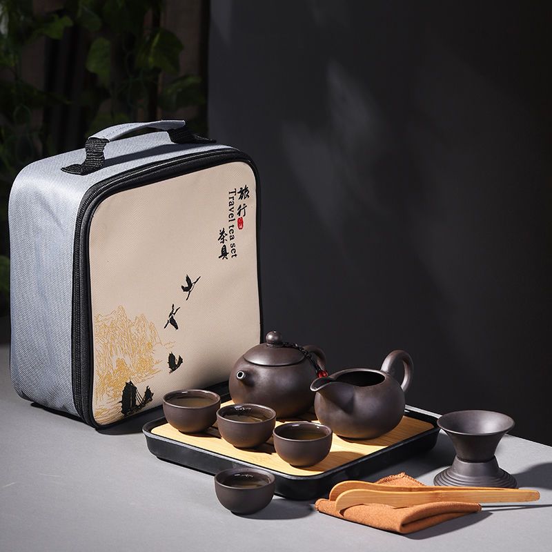 紫砂旅行茶具小套裝一壺四杯便攜式包戶外辦公室陶瓷茶壺禮品定制